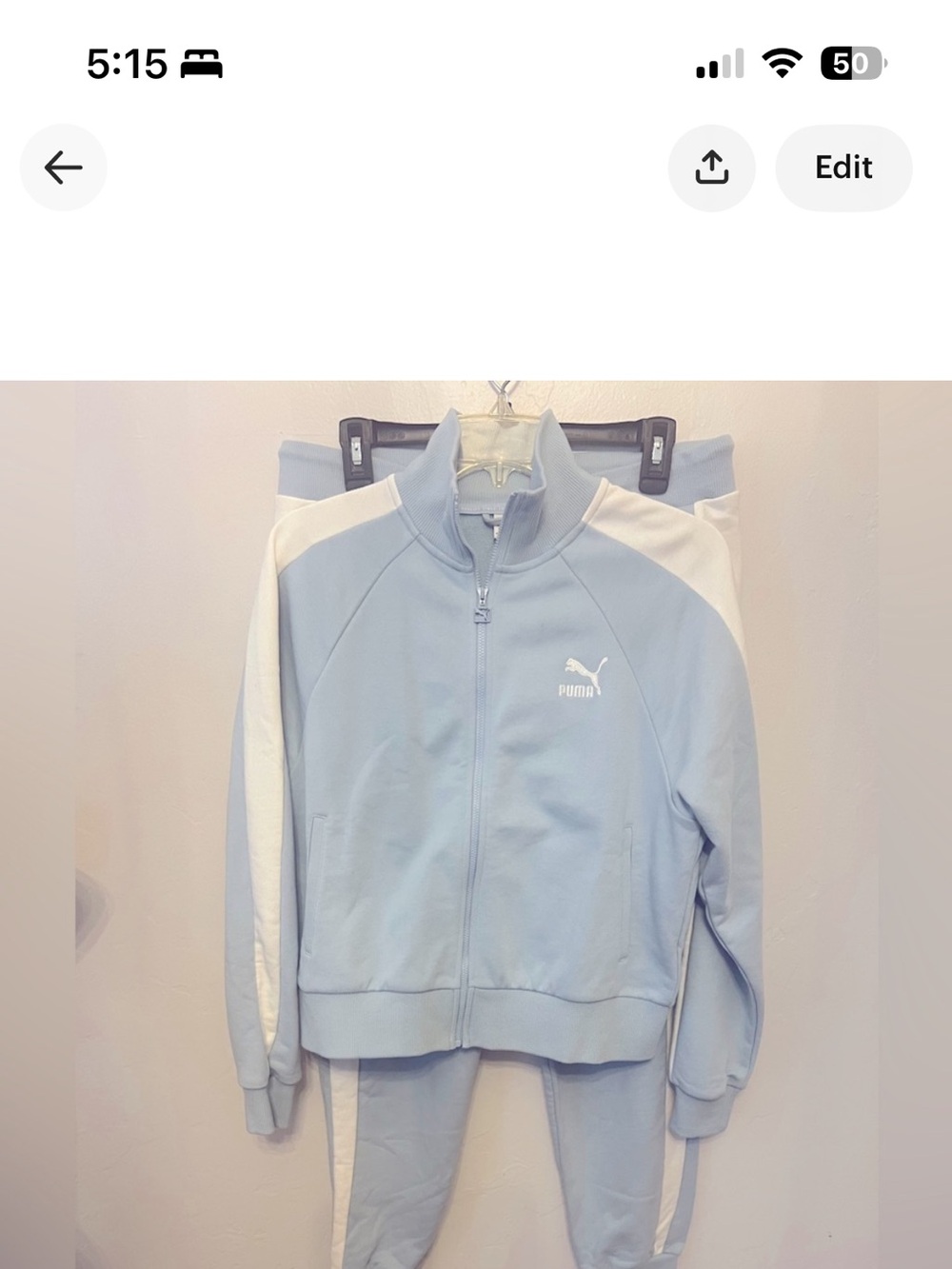 Puma women’s  Light Blue Jogger Sweatsuit with White Side Stripes